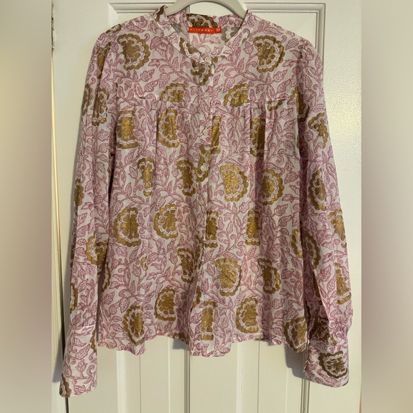 Oliphant Tops - Oliphant Pink and Gold Floral Blouse